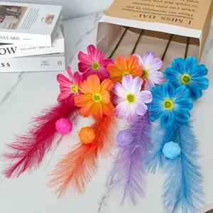 Artificial Cosmos Flowers Silk Fake Flower Branch With Feathers Korean Style Home Table Living Room Decoration Floral