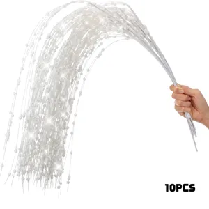 Close-up detail of 10pcs white glitter willow branches for Christmas tree decoration