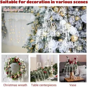 White glitter weeping willow Christmas ornaments for tree wreath and vase decor