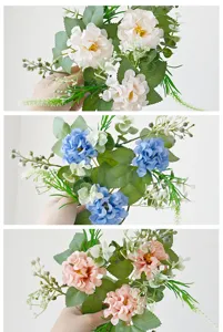 European artificial hydrangea candle wreath desktop decor, elegant floral arrangement for party.
