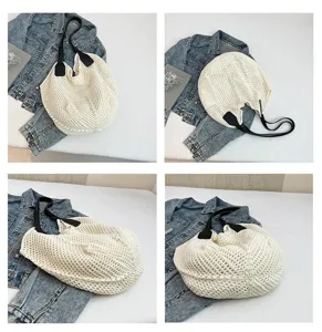 Witte gebreide mesh schoudertas casual strand tote tas voor dames vintage stijl chic!