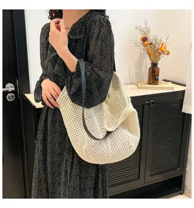Koreaanse vintage uitgeholde gehaakte schoudertas voor dames zomer casual strand gebreide tote tas