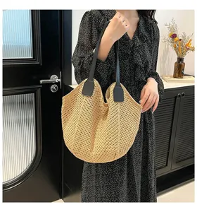 Retro geweven schoudertas tote, casual strandvakantie gebreide handtas voor vrouwen.