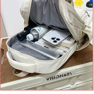 Detailed view of large capacity casual backpack interior storage showcasing organized daily items.