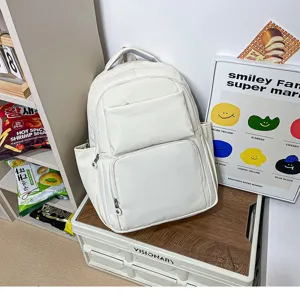 Casual minimalist large capacity white backpack suitable for daily school commute today.