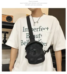 Stylish black unisex chest bag for outdoor sports and leisure shown on a model
