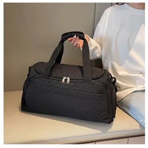Bolso de viaje acolchado de nylon negro con asas dobles y gran capacidad de almacenamiento.
