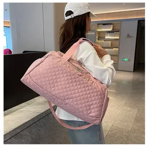 Bolso de viaje acolchado rosa gran capacidad bolsa de hombro de nylon para mujeres diario