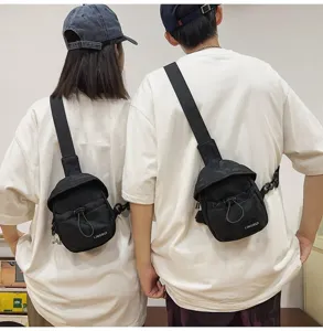 Compact unisex black casual crossbody chest bag for outdoor sports and daily commute