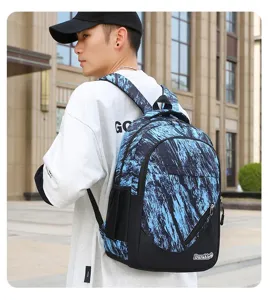 Sac à dos à motif marbre bleu pour l'école et les voyages avec une grande capacité de stockage