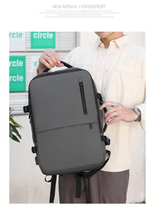 Stijlvolle zakelijke reisrugzak voor heren, 17 inch laptopvak, grote capaciteit in grijs.