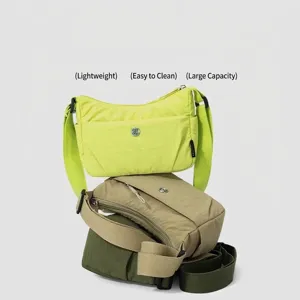 Versatile nylon crossbody bag for women in lime green, khaki, and olive green