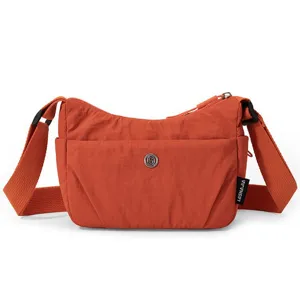 Fashionable orange nylon crossbody bag with adjustable wide strap for commuting
