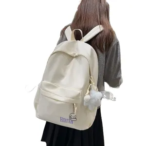 Großer weißer niedlicher Rucksack mit hoher Kapazität für Schüler, Rückenansicht