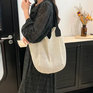 Retro geweven schoudertas, casual gebreide strandtas voor dames, chic hol ontwerp stijl.
