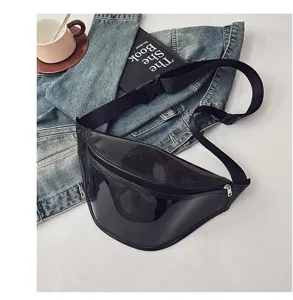 Black transparent chest bag fashion minimalist fanny pack casual crossbody bag detail view