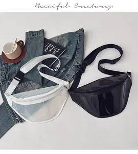 Fashion transparent PVC chest bag and black shiny waist bag for women men casual crossbody bags