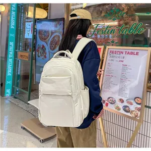 Casual daily backpack detail view, featuring simple style, large capacity and multiple pockets.