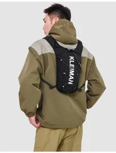 Professional lightweight black marathon running vest bag shown on model back view