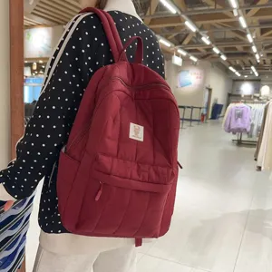 Koreaanse Ins-Stijl Doorgestikte Geruite Rugzak Voor Dames Heren Grote Capaciteit Schooltas Casual Lichtgewicht Nylon Rugzak