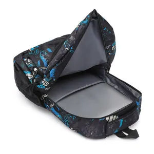 Mochila escolar de gran capacidad con compartimento para portátil y diseño de patrón azul