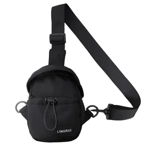 Unisex black outdoor casual chest bag with adjustable shoulder strap
