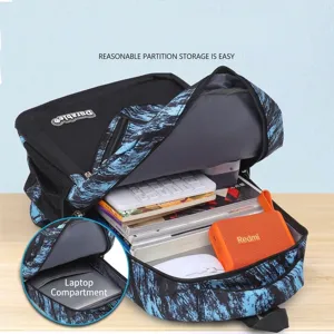 Sac à dos moderne grande capacité avec motif abstrait bleu et compartiment PC dédié