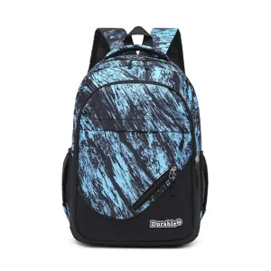 Sac à dos étudiant grande capacité avec motif abstrait bleu pour voyage et loisirs