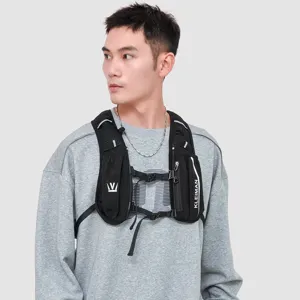 Lightweight waterproof running vest for marathon and hiking, detail view on model