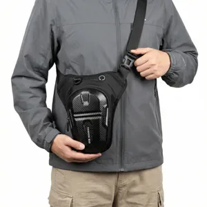 Tactical motorcycle leg bag detail view, multi-functional drop bag with durable hard shell.