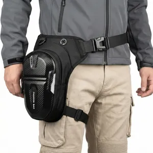 Motorcycle drop leg bag tactical carbon fiber hard shell waist pack rider gear waterproof black