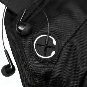 Tactical motorcycle leg bag waterproof multi-functional rider waist bag headphone port view