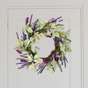Printemps Été Lavande Eucalyptus Couronne Fleur Artificielle Cercle en Rotin Porte d'Entrée Guirlande Suspendue Décoration Intérieure
