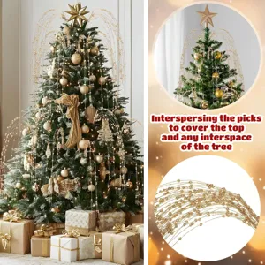 Decorative golden glitter weeping willow picks for Christmas tree topper and branch filler
