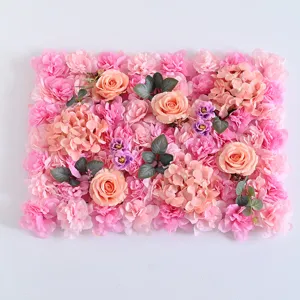 Kunstmatig roze rozen bloemenwand paneel voor huwelijk achtergrond en decoratie.