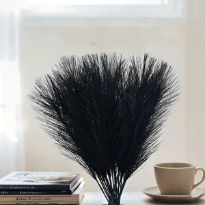 Black artificial reed flower bouquet fluffy feather floral arrangement for wedding decor