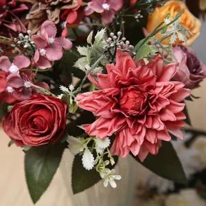 Beautiful artificial dahlia rose bouquet for home decor wedding party photography props.