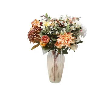 Artificial dahlia rose bouquet for home decoration, wedding hand flower photography props.