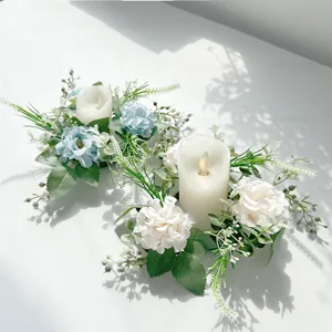 European Style Artificial Hydrangea Candlestick Wreath Delicate Desktop Flower Decoration Garland For Wedding Party Home Decor Table Ornament