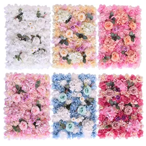 Kunstmatige Bloemen Wandpaneel Achtergrond Nep Roos Hortensia Bloemen Groen Blad Mat Voor Binnen Bruiloft Feest Huis Wand Decor