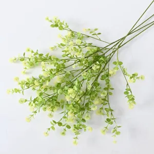 Naturgetreuer künstlicher Grünzweig mit gelben Pomponblüten für Hochzeitsdekorationen