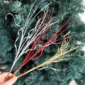 Branches décoratives de Noël de 43 cm à paillettes dorées, argentées et rouges pour sapin.