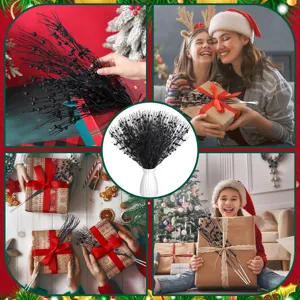 36pcs Ramas de Bayas Negras con Brillo Artificiales para Decoración de Árbol de Navidad