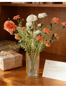 Artificial carnation flower bouquet home decoration wedding floral arrangement with glass vase