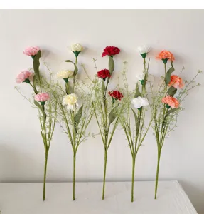 Artificial carnation bouquet detail, multi-color floral arrangement for home decor and gifts.