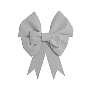 Large grey decorative bow for holiday tree and party decoration, elegant craft detail shot.