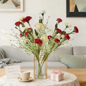 Artificial Carnation Bouquet Fake Flowers Silk Carnations For Home Wedding Decoration Mothers Day Gift