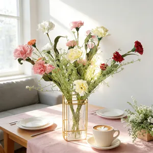 Artificial carnation bouquet silk flowers home decor wedding table centerpiece vase display