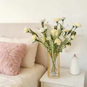 Artificial 3-head carnation bouquet fake flowers for home decoration wedding gift.