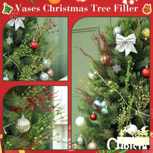 Set de decoración para árbol de navidad con ramas de bayas con purpurina, bolas y lazos.